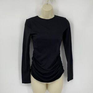 Susana Monaco Crew Gathered Top shirt blouse black top jersey knit new Small S